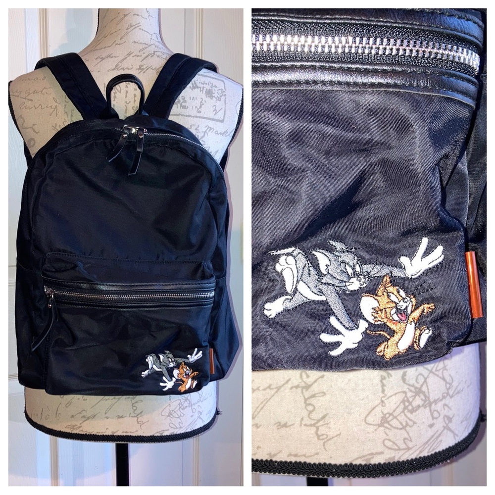 Tom & Jerry Embroidered Black Backpack Bag by Flapper Character Graphics Fandom